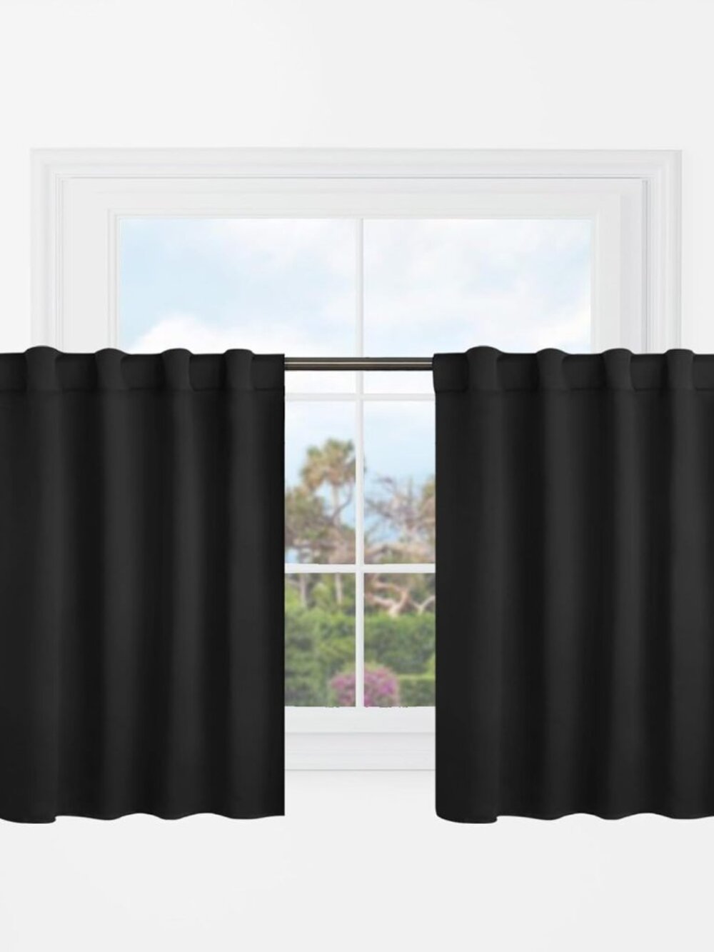 Short Black Out Kitchen Window Curtains Over Sink for Cafe, 2 Panels